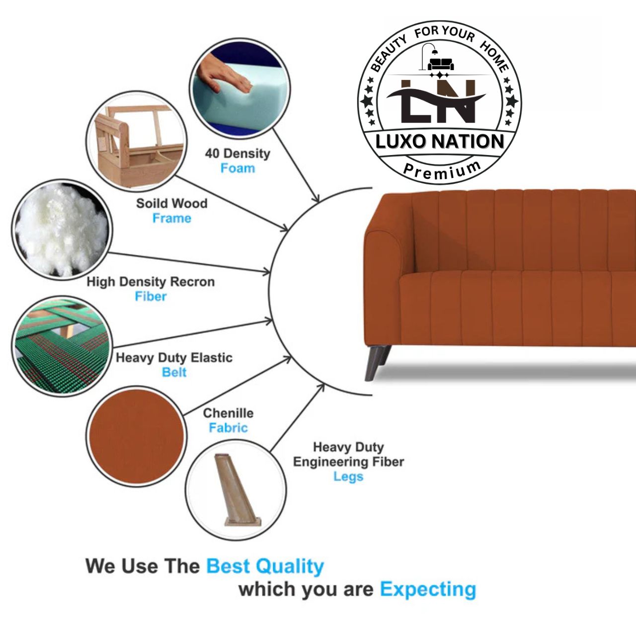 Luxo Nation Modern Luxury Sofa in Premium Velveto Suede & Stylish sofa